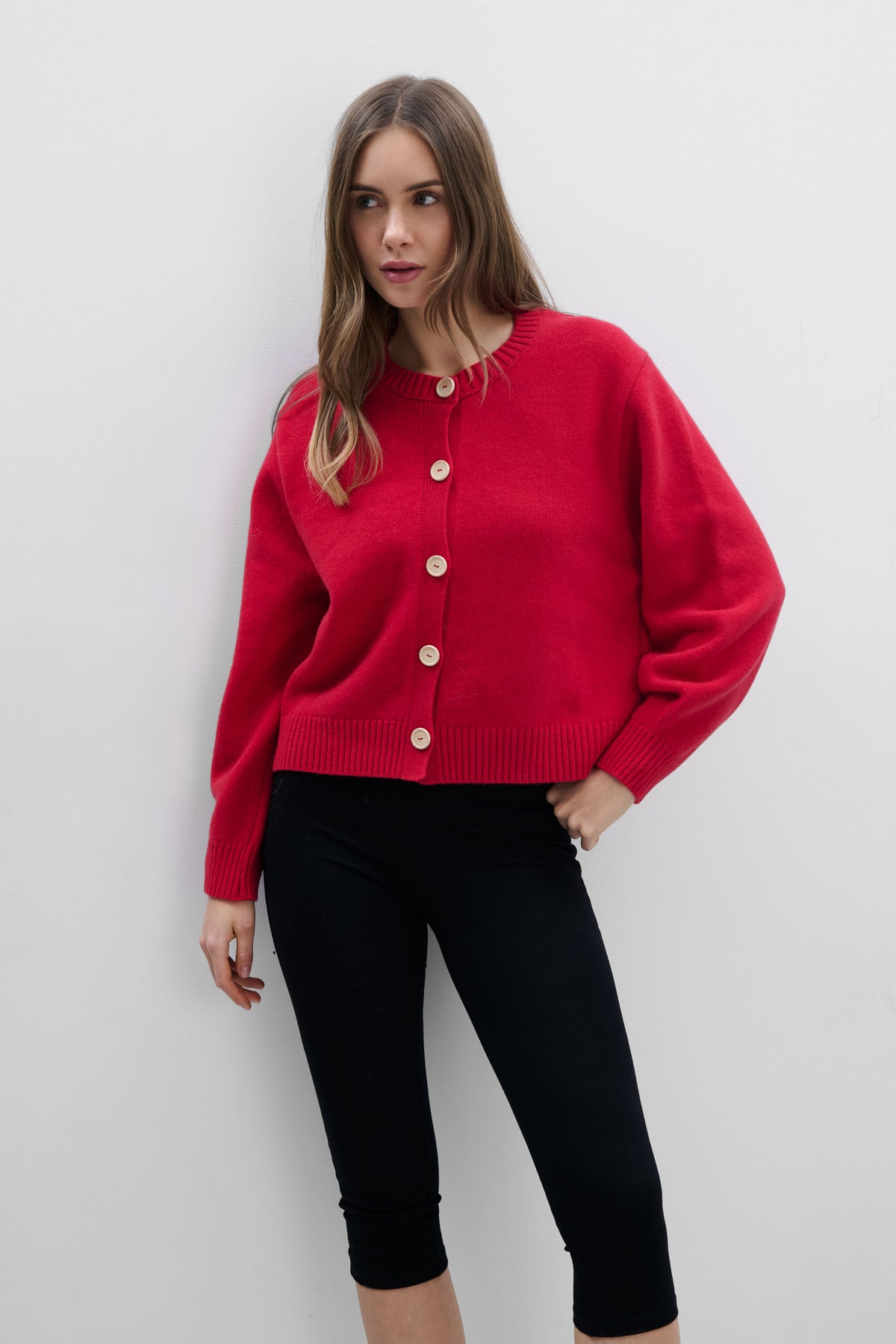Calm Red Cashmere and Merino Wool Cardigan