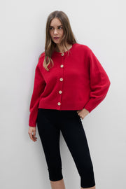 Calm Red Cashmere and Merino Wool Cardigan