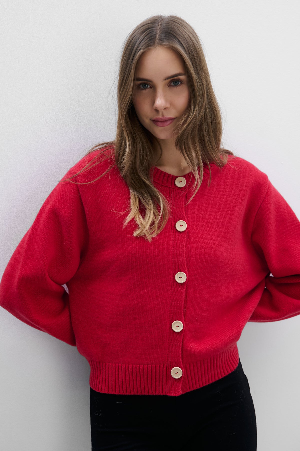 Calm Red Cashmere and Merino Wool Cardigan