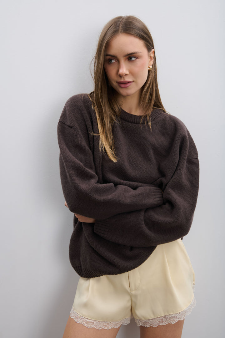 Éloise Cashmere and Merino Wool Sweater, Brown
