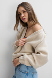 Cardigan of cashmere and wool merinos Velvet Core beige