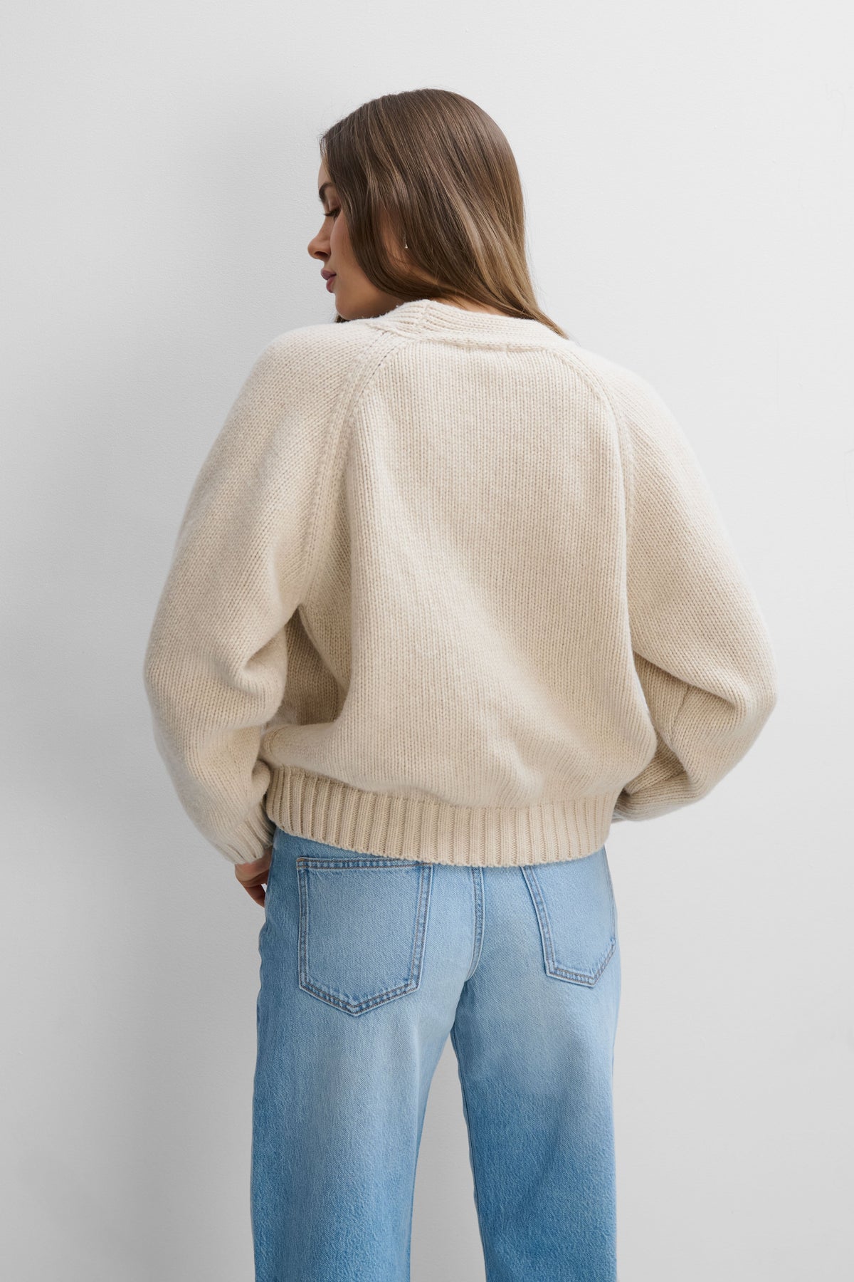 Velvet Core Beige Cashmere and Merino Wool Cardigan