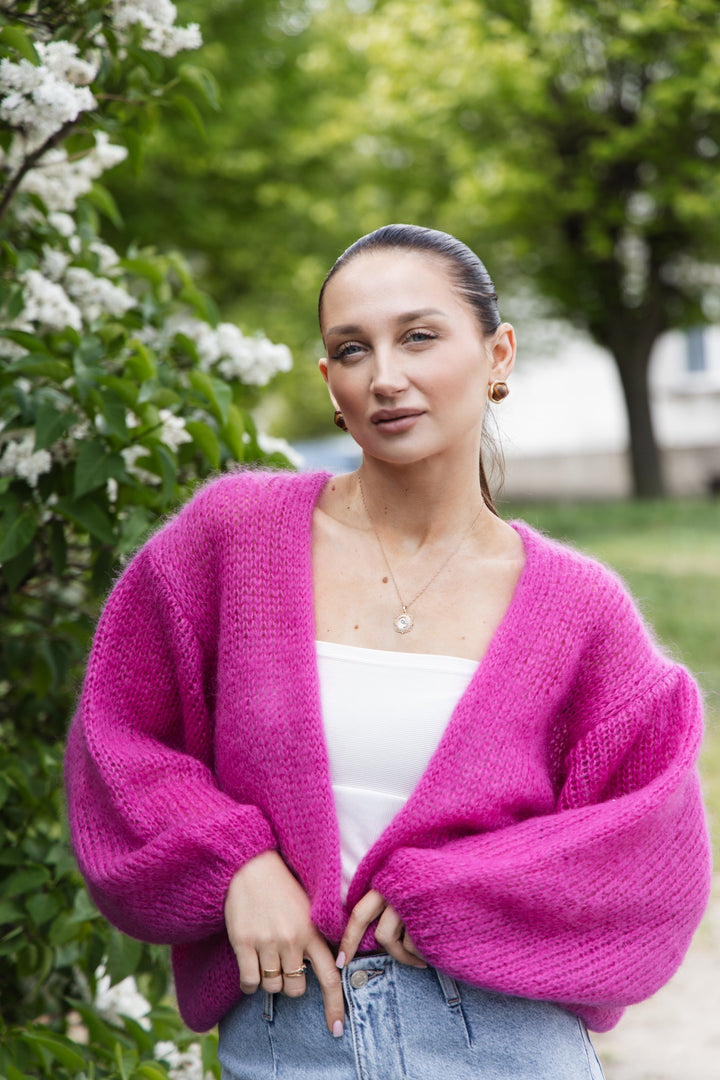 Cardigan of the kid moher Mistéra pink