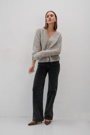 Button-up cardigan made of undyed alpaca wool, gray