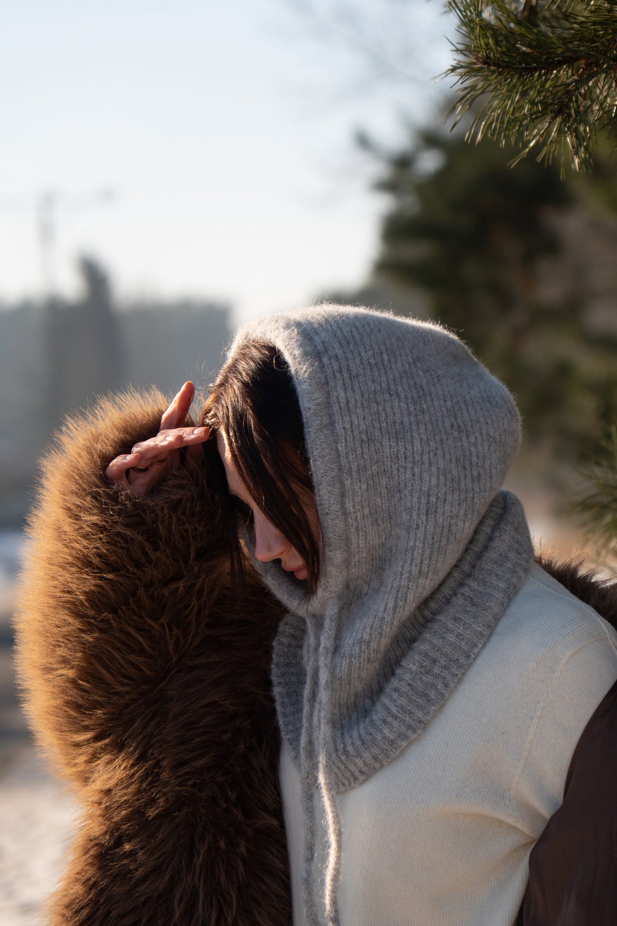Balaclava z wełny alpaki Cloudveil szara