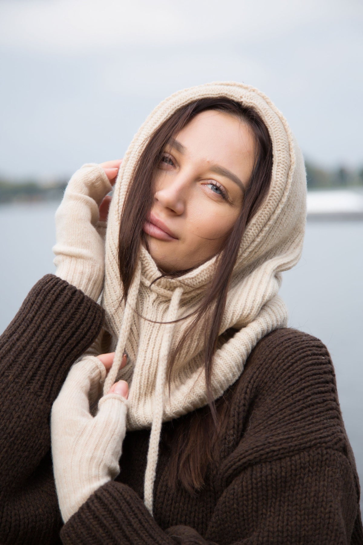 Balaclava woolen ribbed weave beige