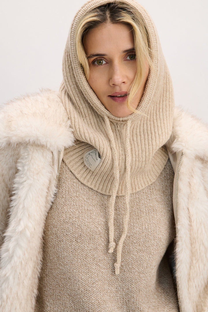 Balaclava woolen ribbed weave beige