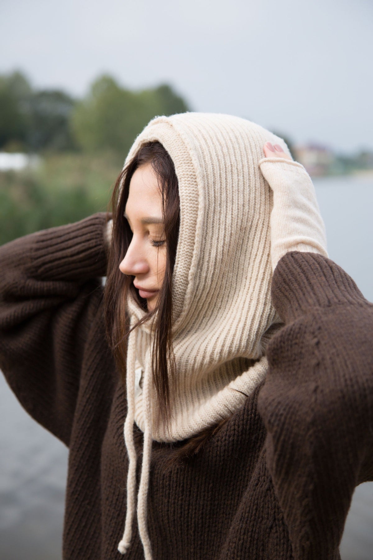Balaclava woolen ribbed weave beige