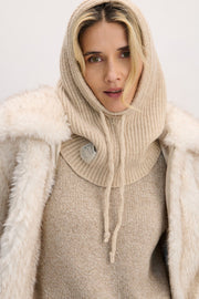 Balaclava chimney cloth woolen striped beige weave