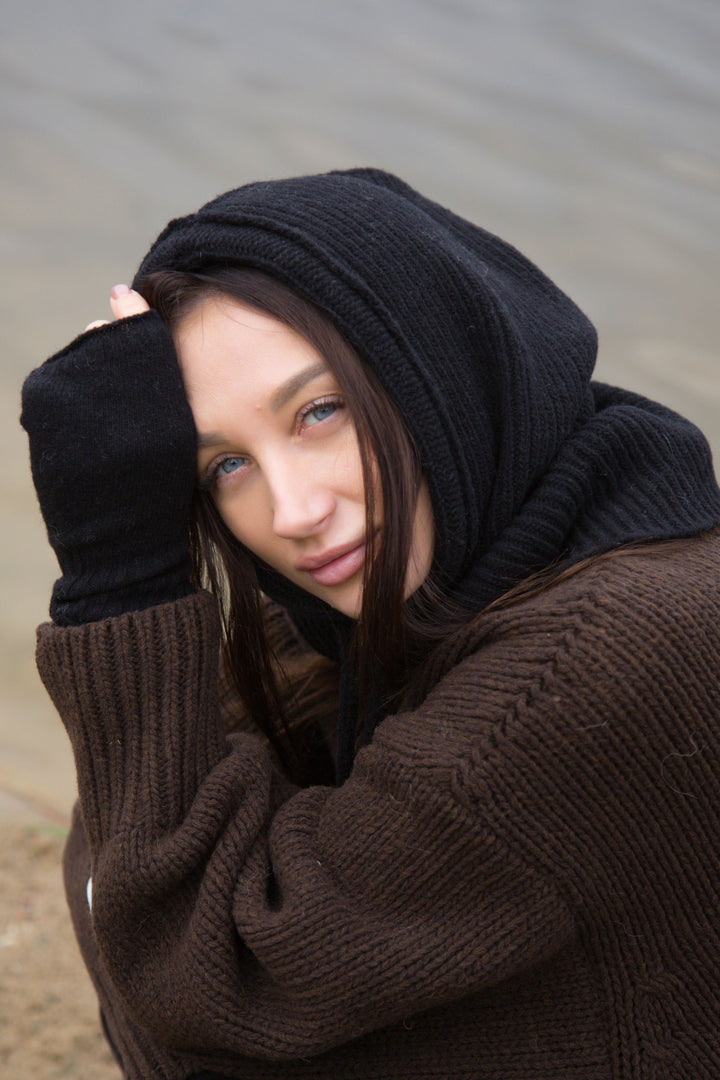 Balaclava woolen ribbed weave black