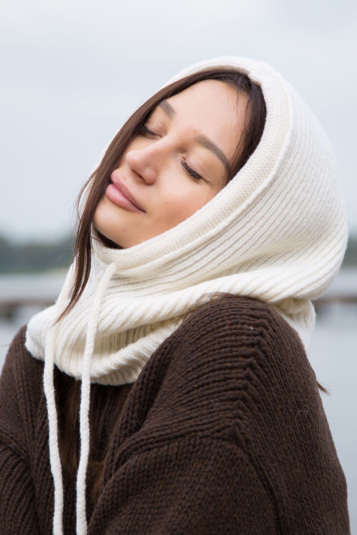 Balaclava woolen balaclava, ribbed weave, ecru