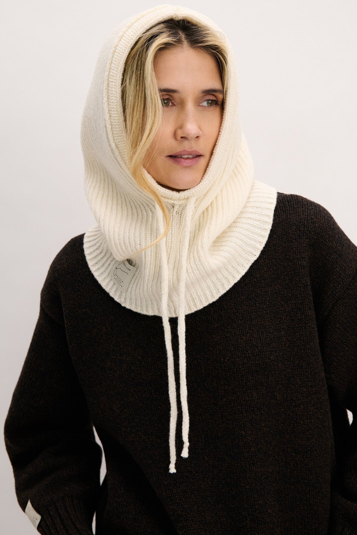 Balaclava woolen balaclava, ribbed weave, ecru