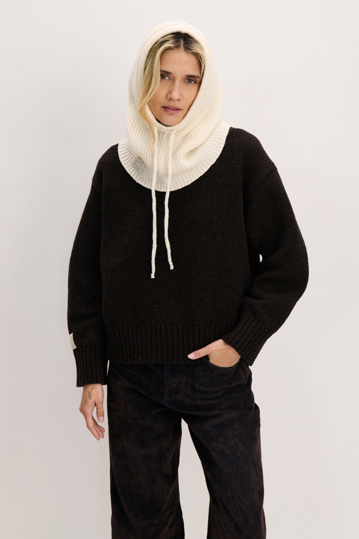 Balaclava woolen balaclava, ribbed weave, ecru