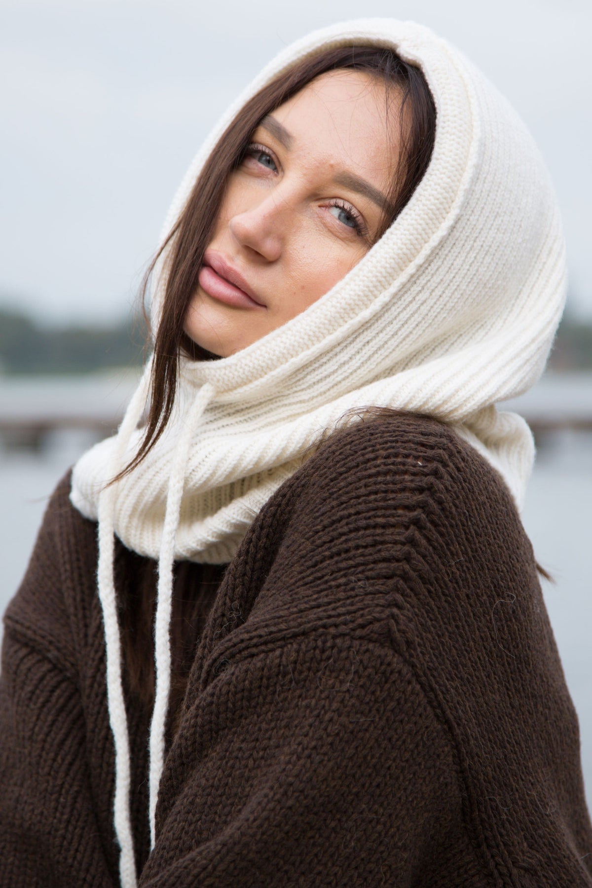 Balaclava woolen balaclava, ribbed weave, ecru