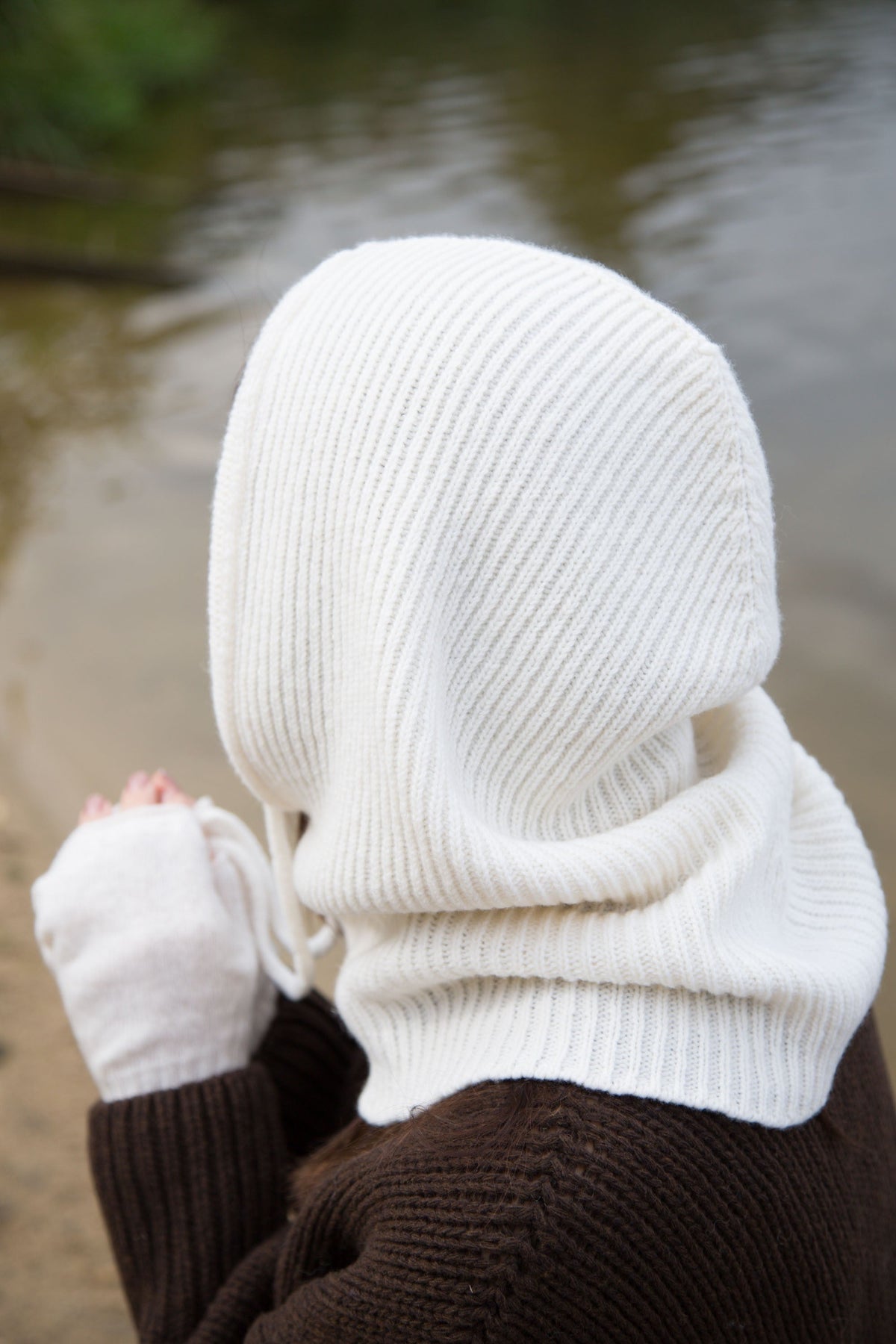 Balaclava kominiarka wełniana prążkowany splot ecru