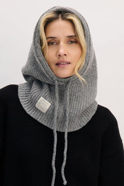 Wool balaclava, ribbed weave, gray