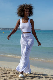 Cotton openwork set of trousers and white top