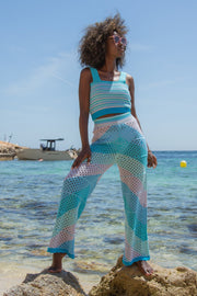 Cotton lace set of trousers and top blue
