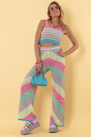 Cotton openwork set of pants and pistachio top