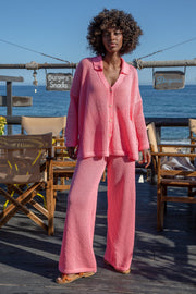 Cotton openwork set: buttoned shirt and long pants, crystalrose