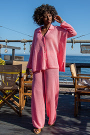 Cotton openwork set: buttoned shirt and long pants, crystalrose