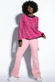 Pink Heart Crown Cotton Sweater