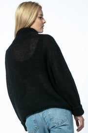 KID MOHAIR AND MERINOS WOOL SEAMLESS OVERSIZED TURTLENECK SWEATER WITH CUFFED CUFFS, BLACK