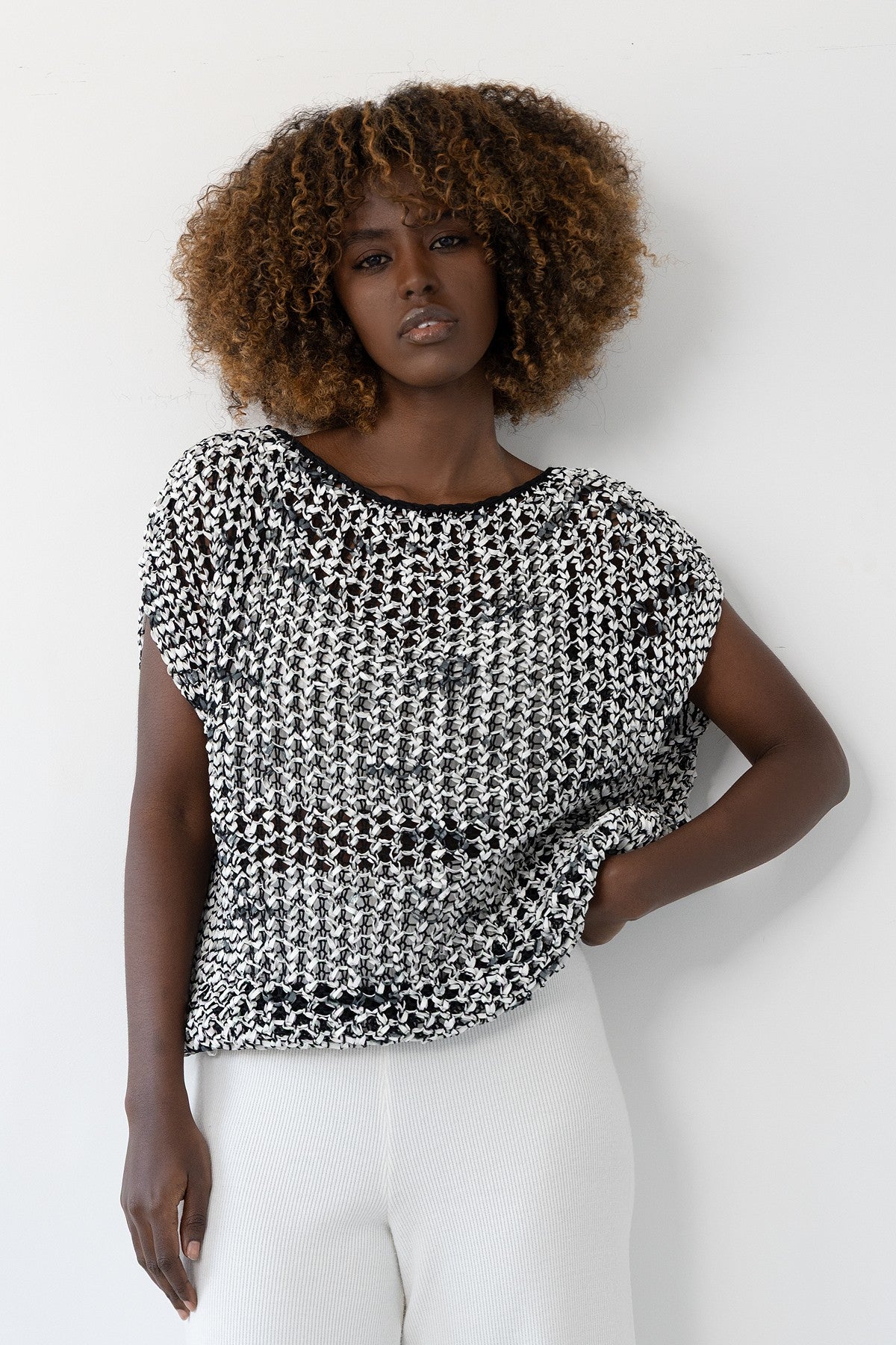 Openwork summer blouse made of organic cotton, black