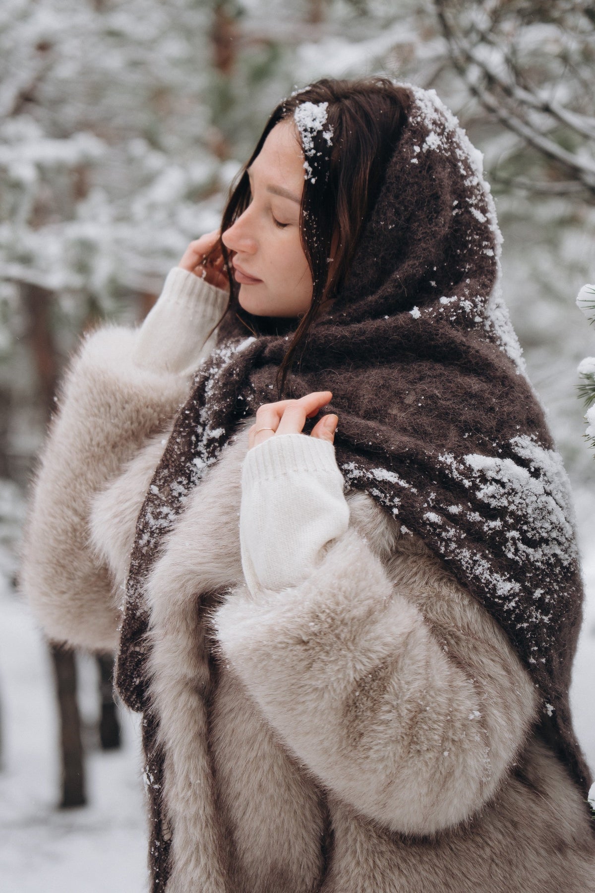 Cloudloom Shawl, alpaca wool openwork scarf, brown