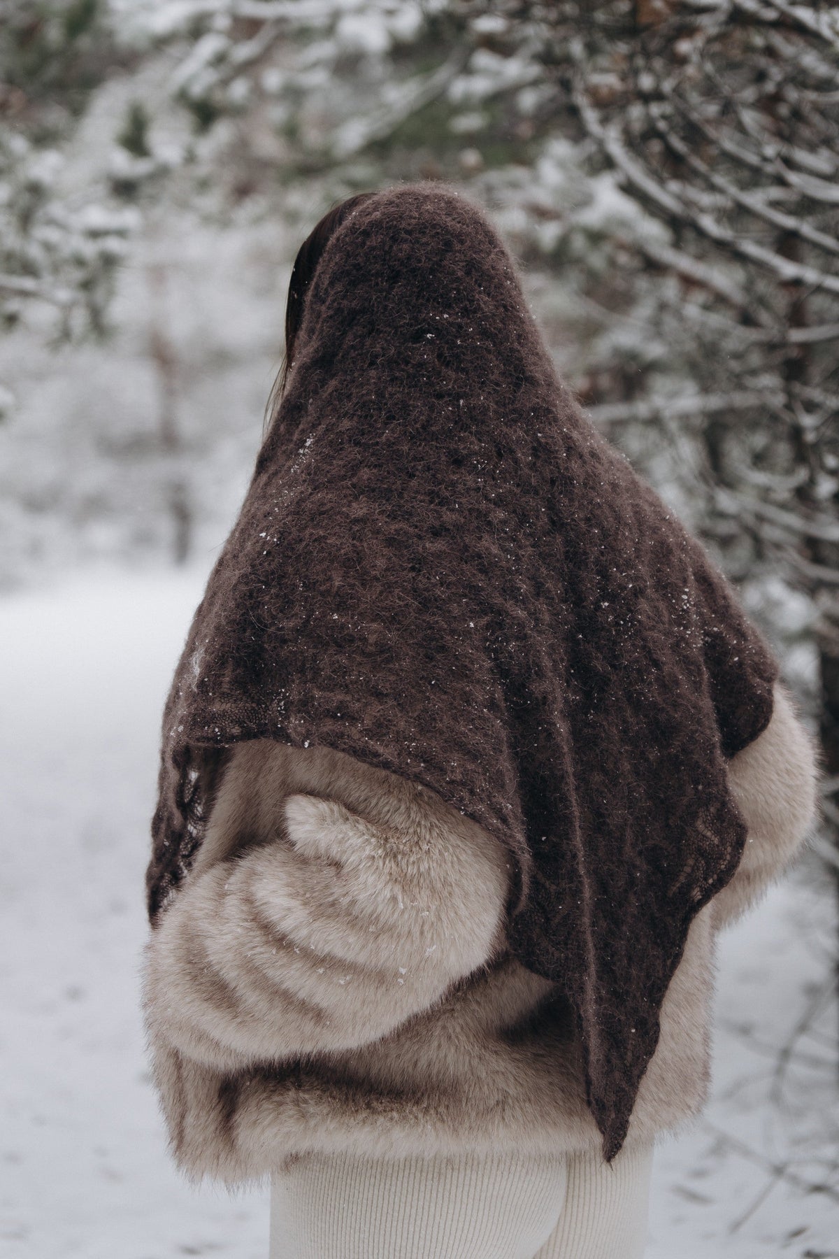 Cloudloom Shawl, alpaca wool openwork scarf, brown