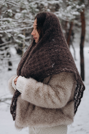 Cloudloom Shawl, alpaca wool openwork scarf, brown
