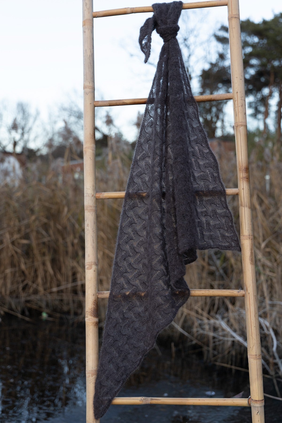 Cloudloom Shawl, alpaca wool openwork scarf, brown