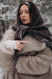 Cloudloom Shawl, alpaca wool openwork scarf, brown