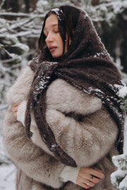 Cloudloom Shawl, alpaca wool openwork scarf, brown