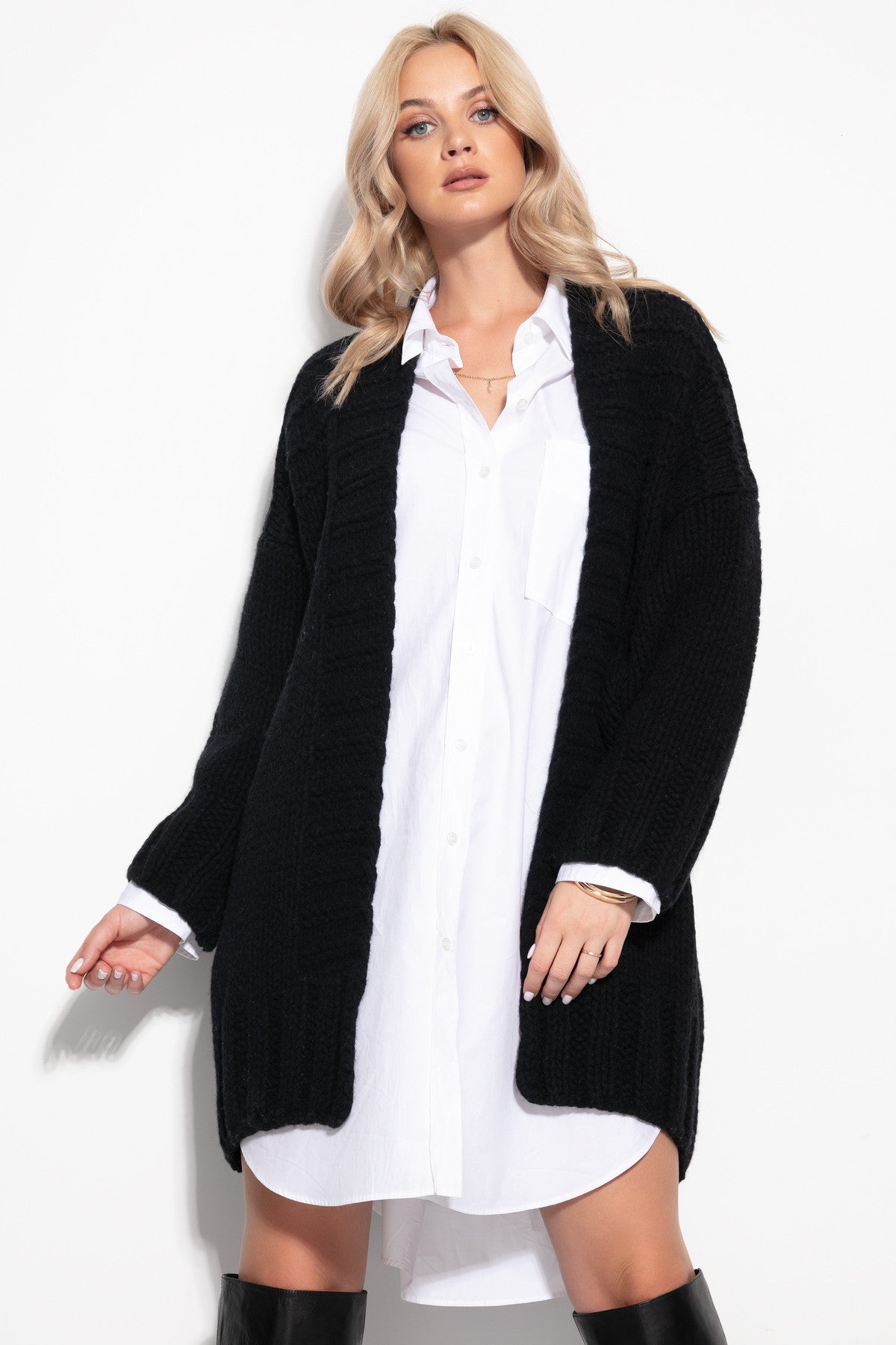 Warm classic black cashmere cardigan