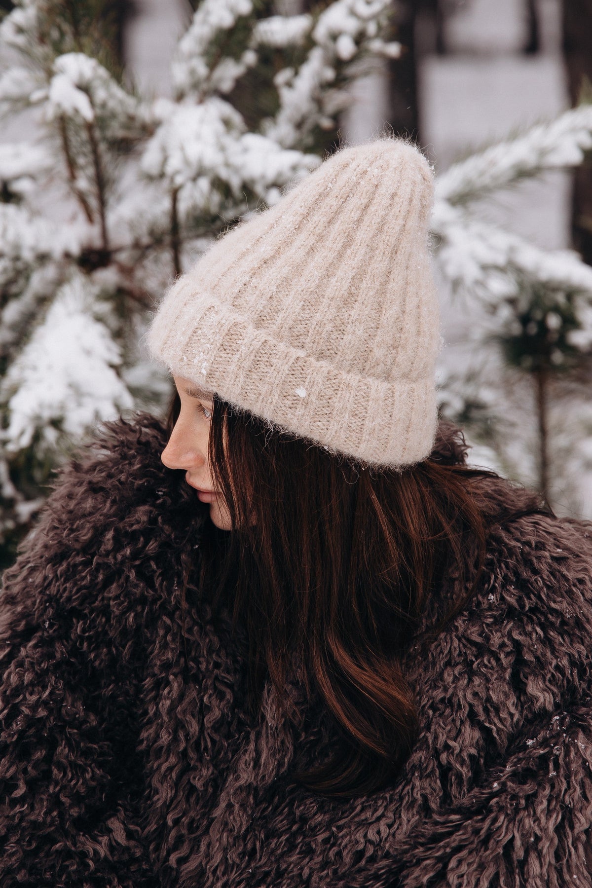 Snow Kiss Beige Alpaca Wool Hat