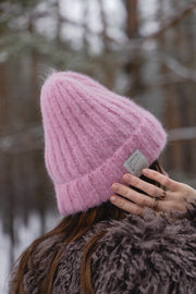 Czapka z wełny alpaki Snow Kiss różowy