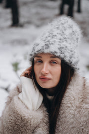 Snow Polar Dream ecru kid mohair wool hat