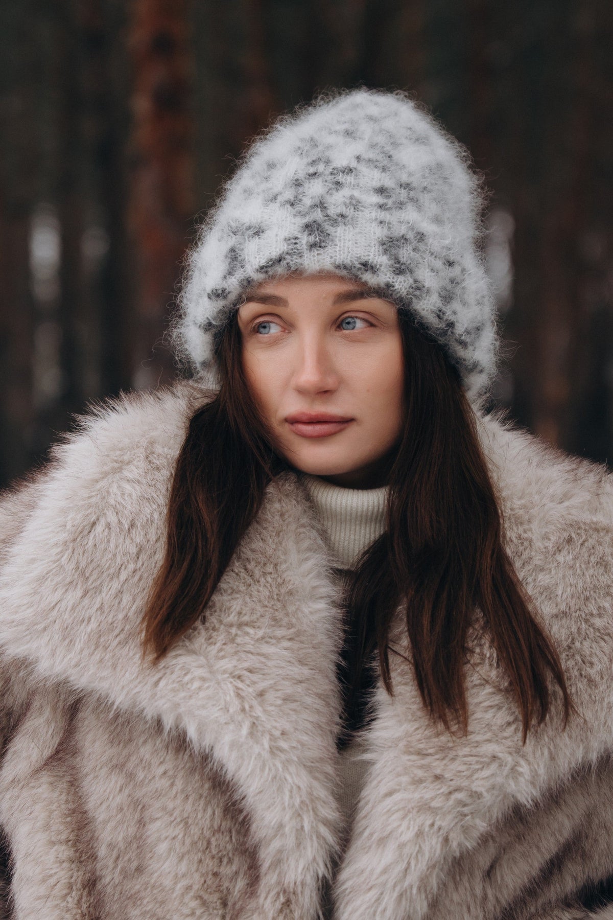 Snow Polar Dream ecru kid mohair wool hat