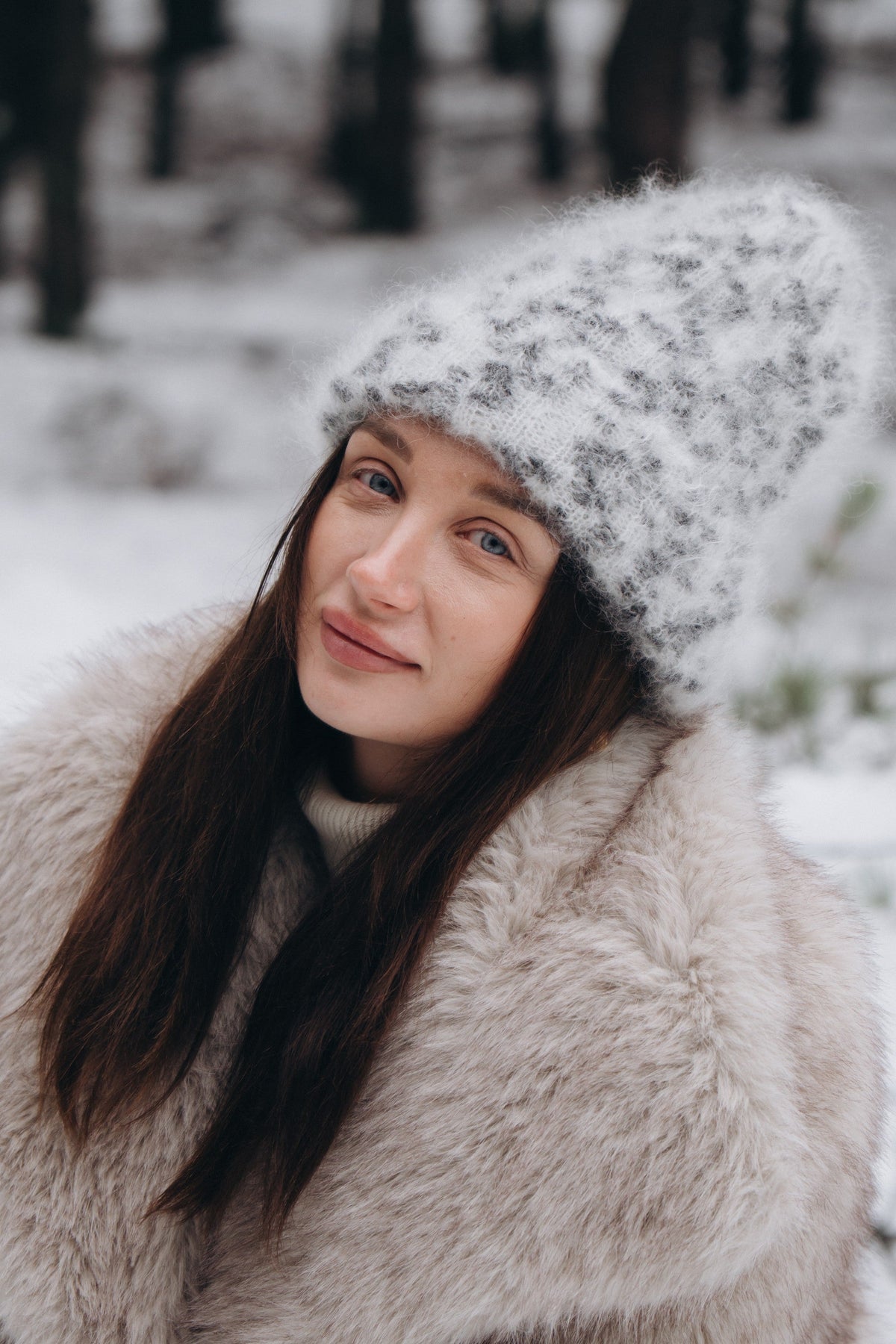 Czapka z wełny kid moher Snow Polar Dream ecru
