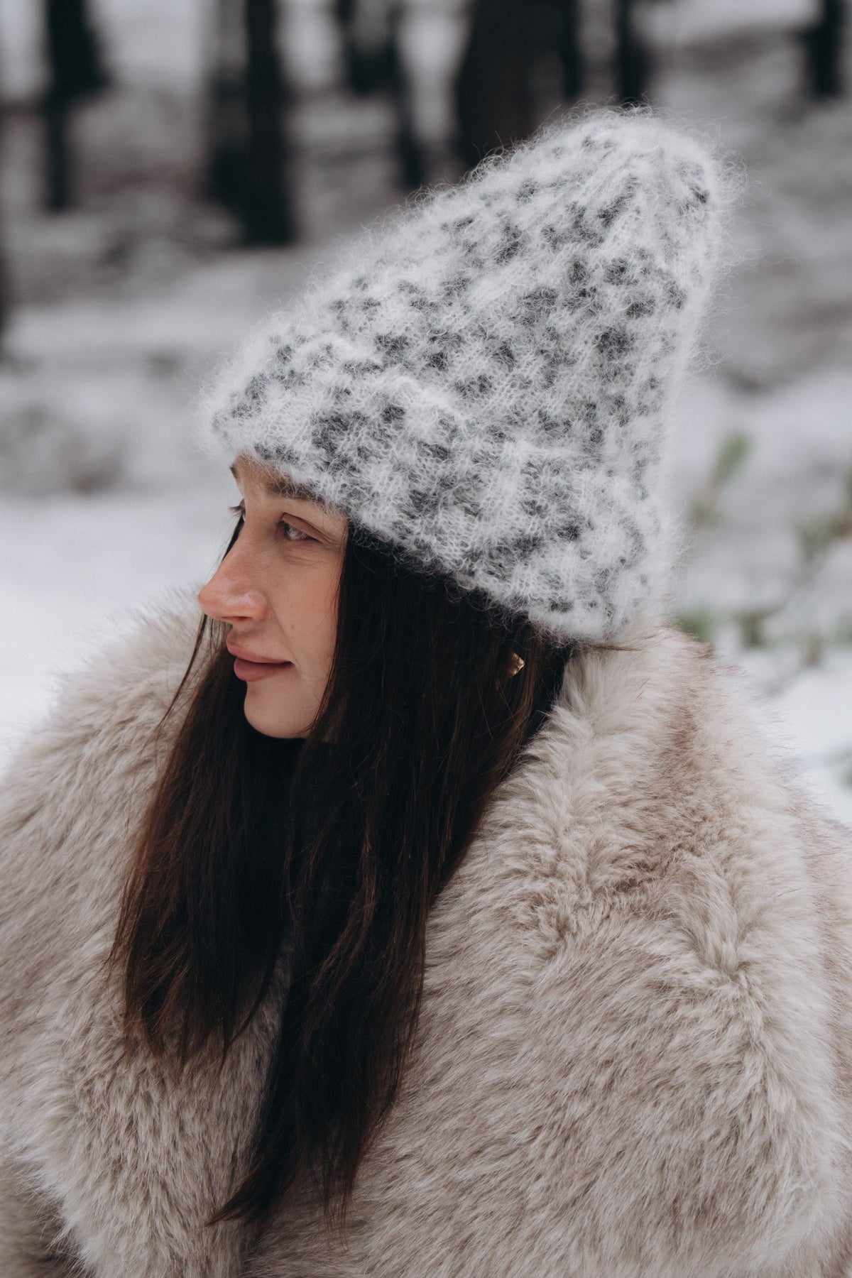 Czapka z wełny kid moher Snow Polar Dream ecru
