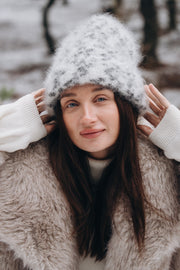 Snow Polar Dream ecru kid mohair wool hat