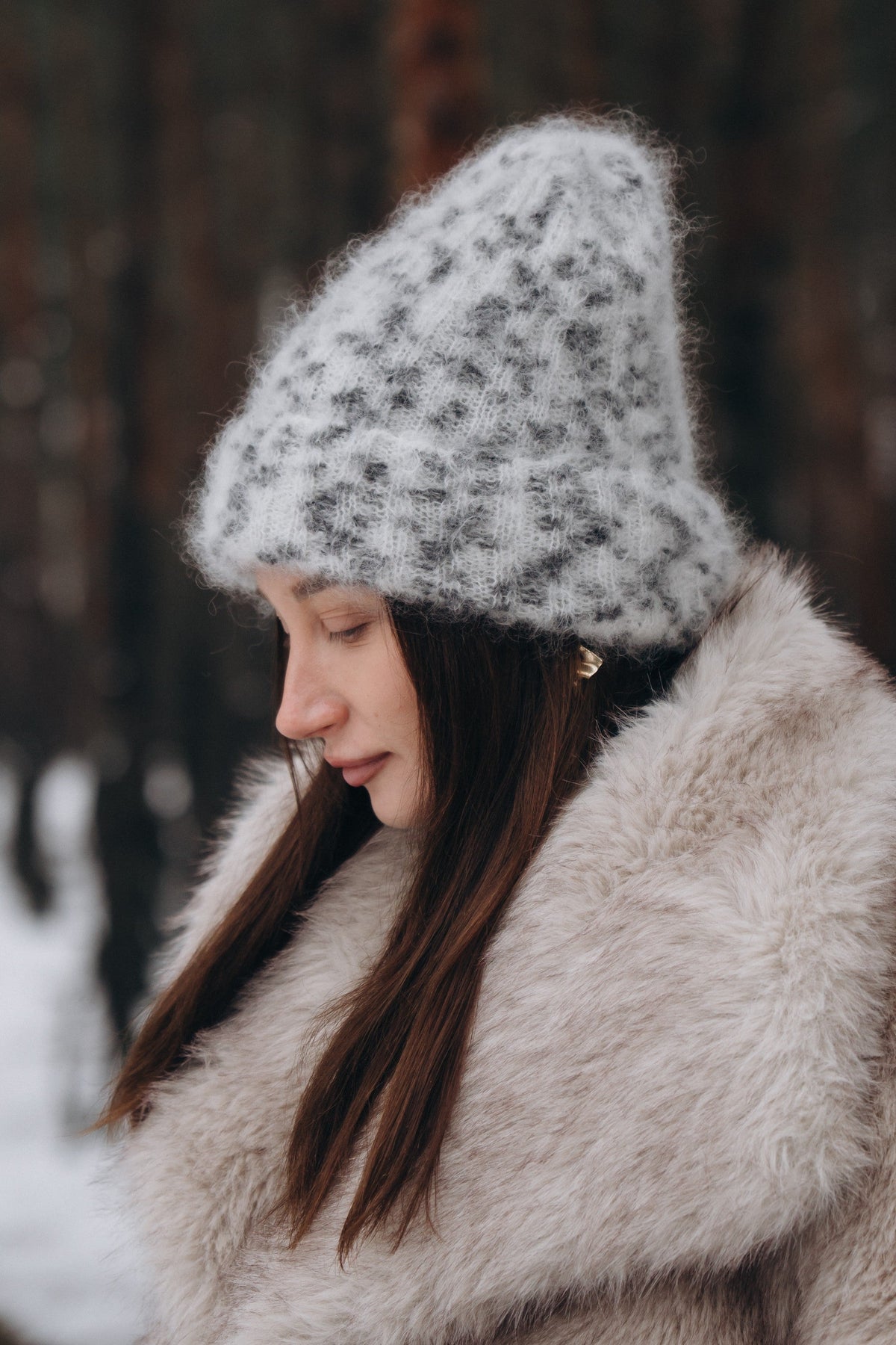 Czapka z wełny kid moher Snow Polar Dream ecru