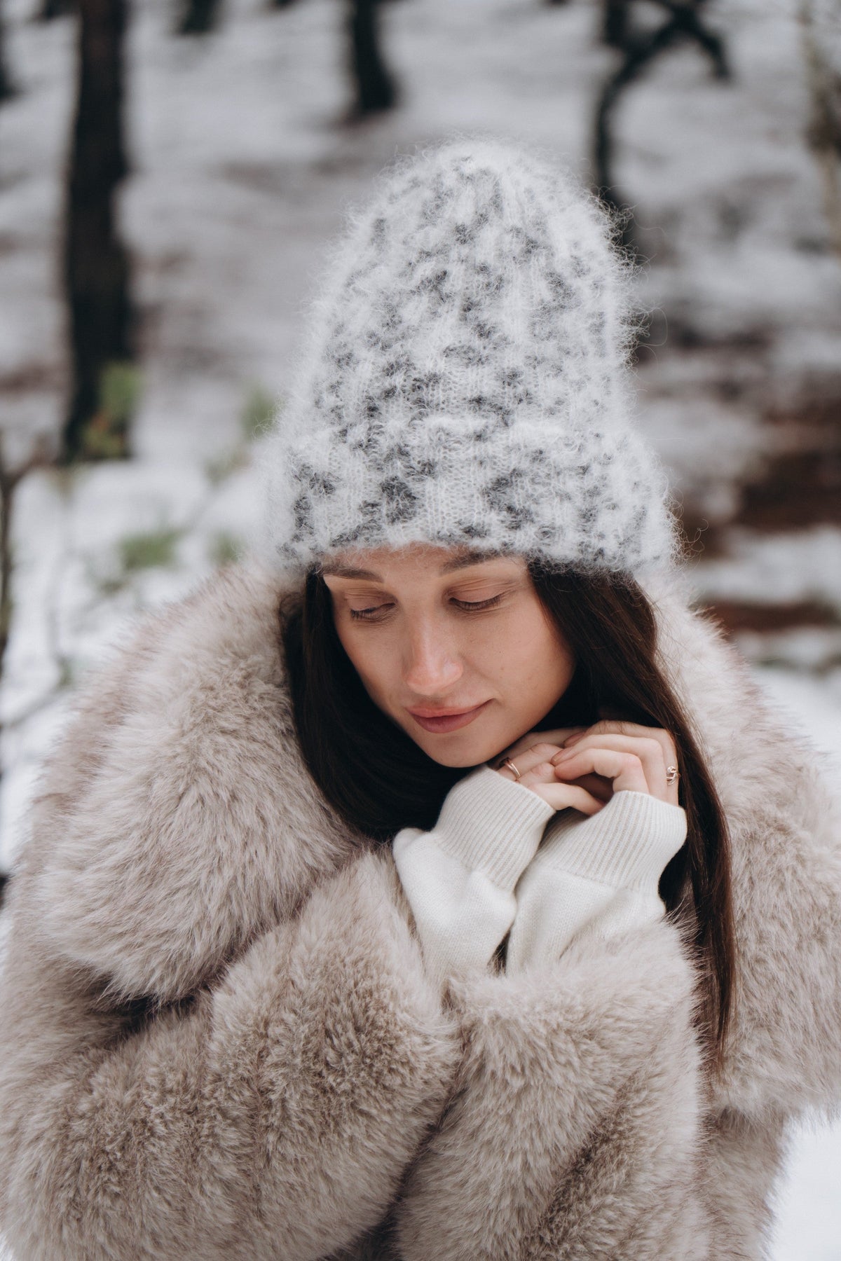 Czapka z wełny kid moher Snow Polar Dream ecru