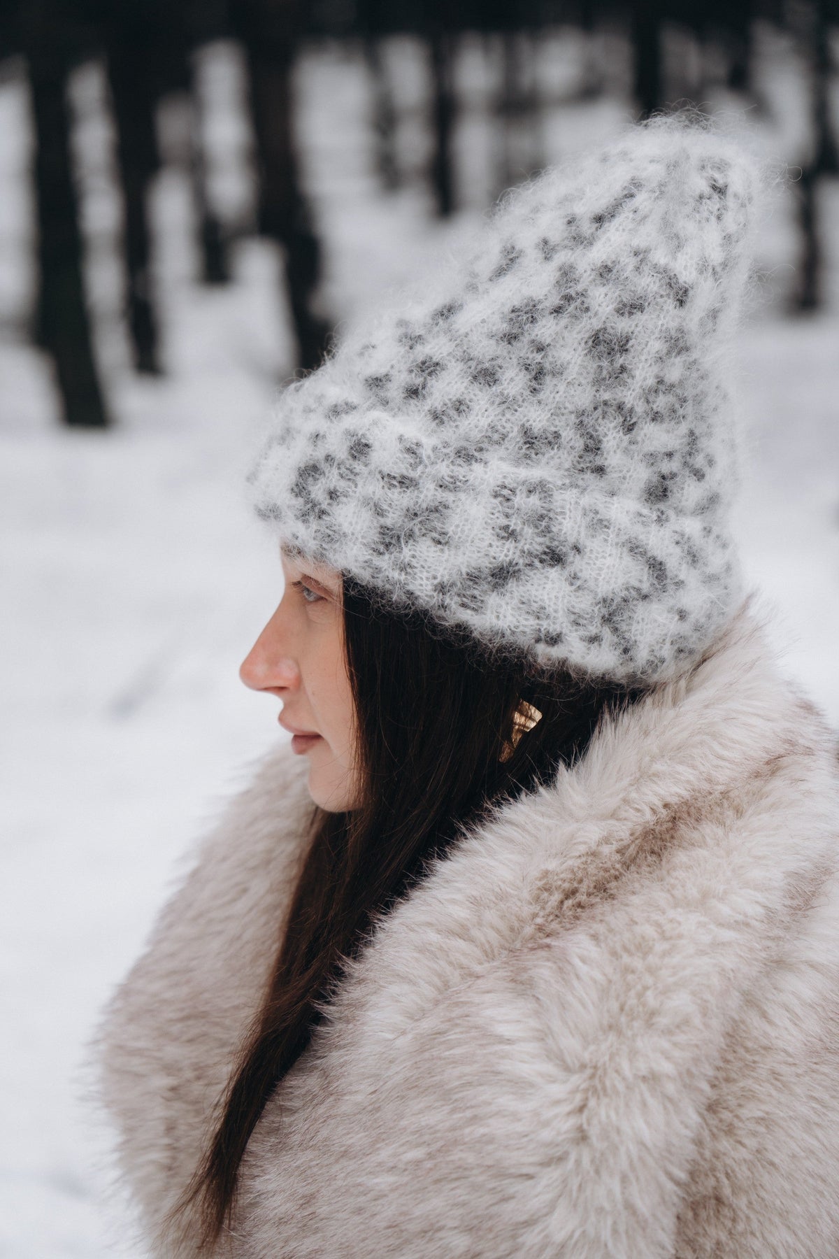 Snow Polar Dream ecru kid mohair wool hat