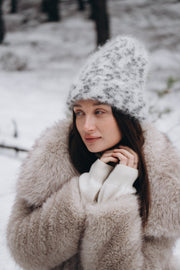 Snow Polar Dream ecru kid mohair wool hat
