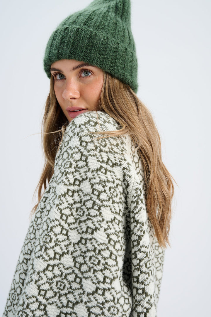 Wool cap super kid moher soft Hello dark green
