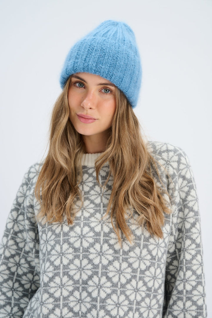 Super kid moher soft Halo hat with wool blue