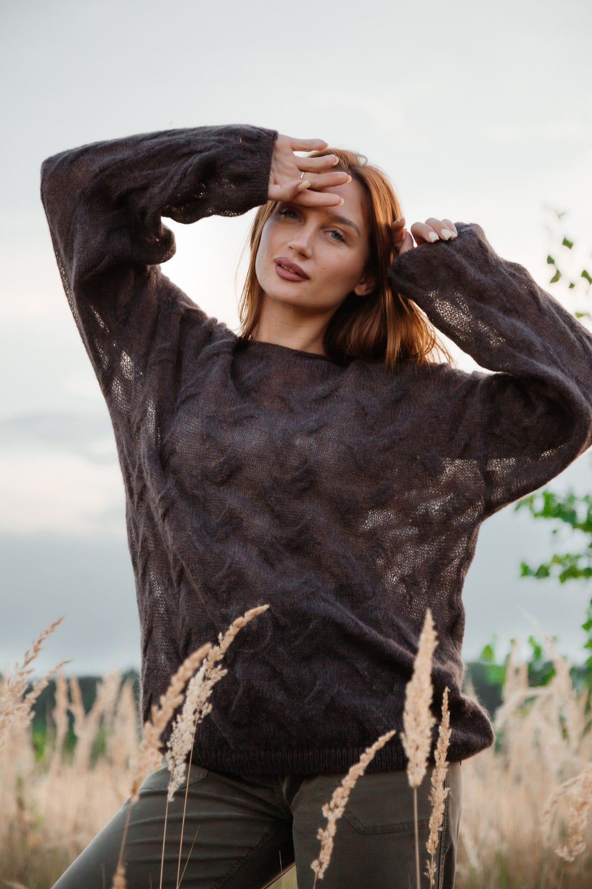 Delicate brown alpaca wool mist sweater