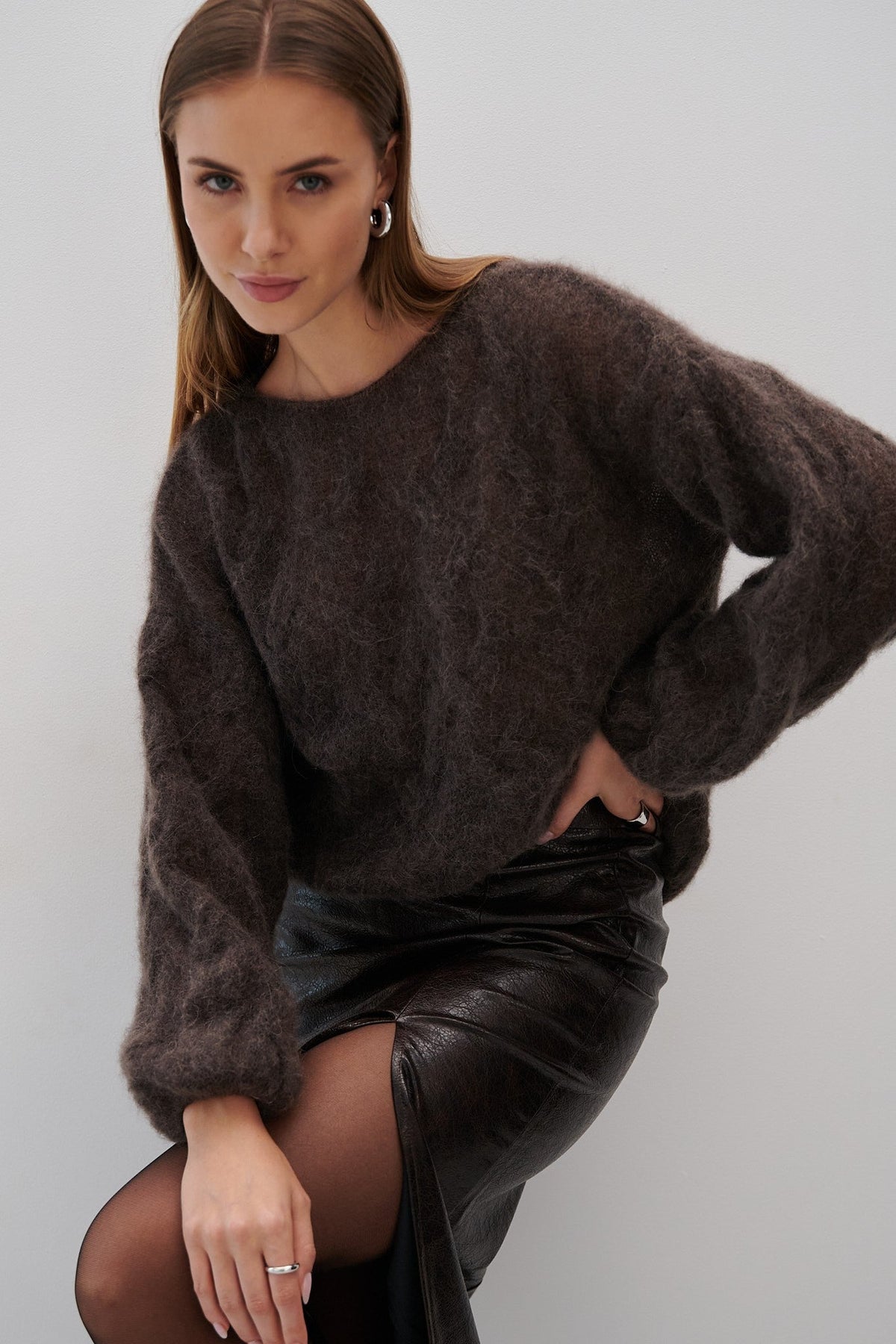 Delicate brown alpaca wool mist sweater